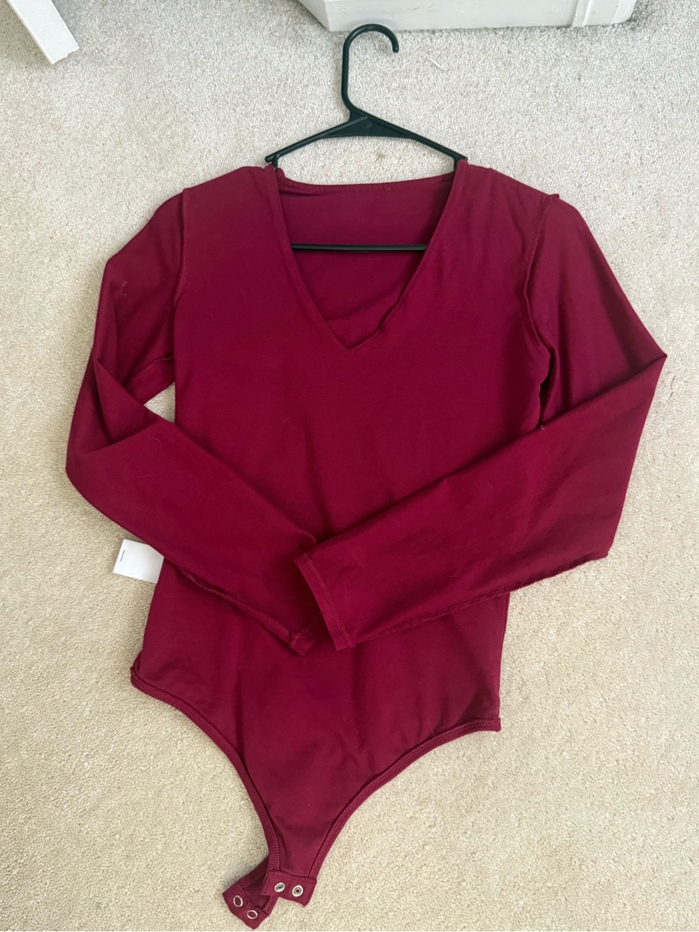 Express Maroon V-Neck Long Sleeve Bodysuit